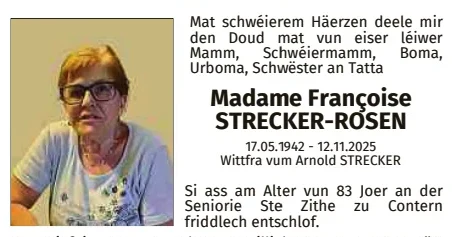 Traueranzeige für Françoise Strecker-Rosen
