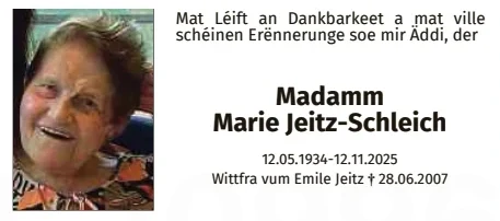 Traueranzeige für Marie Jeitz-Schleich
