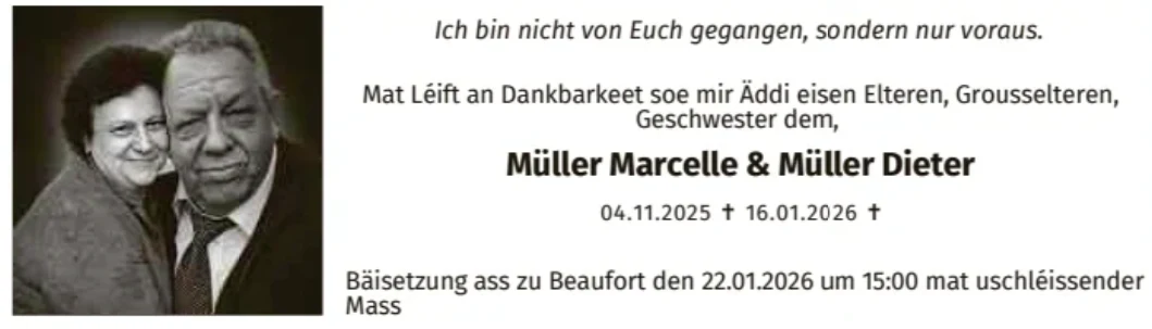 Traueranzeige für Marcelle Müller & Dieter Müller
