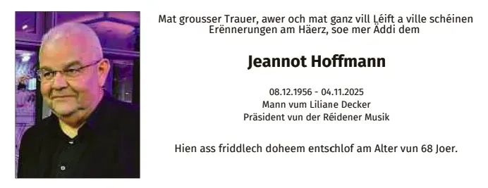 Traueranzeige für Jeannot Hoffmann