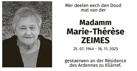 Traueranzeige für Marie-Thérèse Zeimes