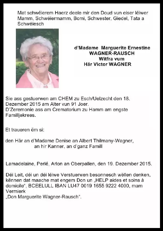 Traueranzeige für Marguerite Ernestine Rausch
