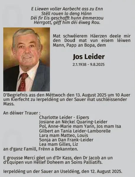 Traueranzeige für Jos Leider