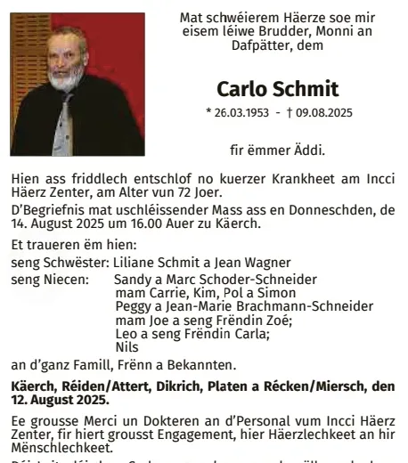 Traueranzeige für Carlo Schmit