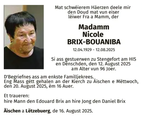 Traueranzeige für Nicole Brix-Bouaniba