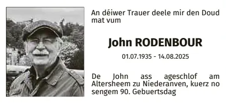 Traueranzeige für John Rodenbour