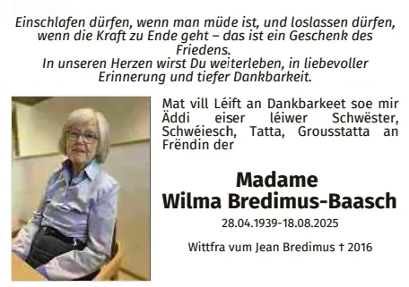 Traueranzeige für Wilma Bredimus-Baasch