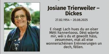 Traueranzeige für Josiane Trierweiler-Dickes
