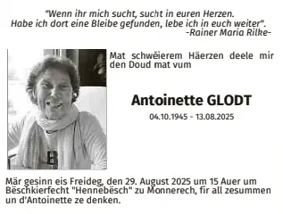 Traueranzeige für Antoinette Glodt