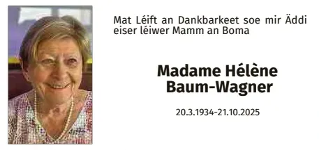 Traueranzeige für Hélène Baum-Wagner