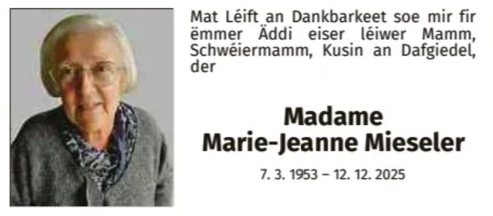 Traueranzeige für Marie-Jeanne Mieseler