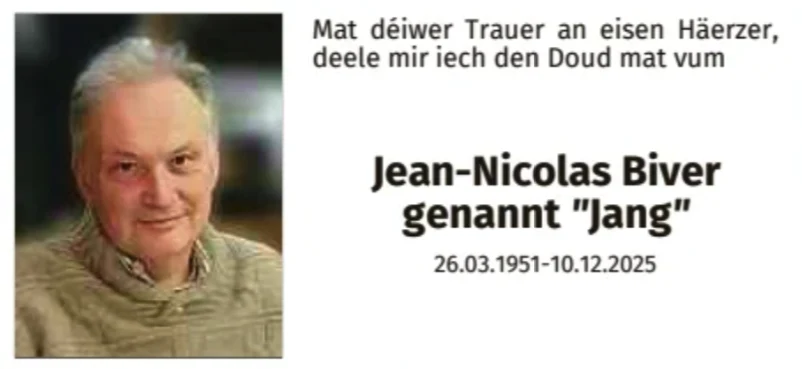 Traueranzeige für Jean-Nicolas Biver