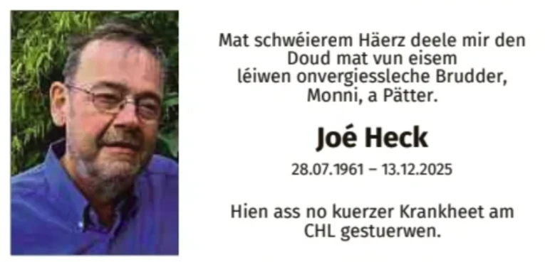Traueranzeige für Joé Heck