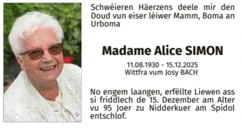 Traueranzeige für Alice Simon
