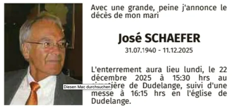 Traueranzeige für José Schaefer