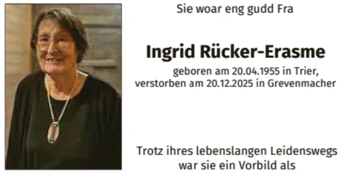 Traueranzeige für Ingrid Rücker-Erasme