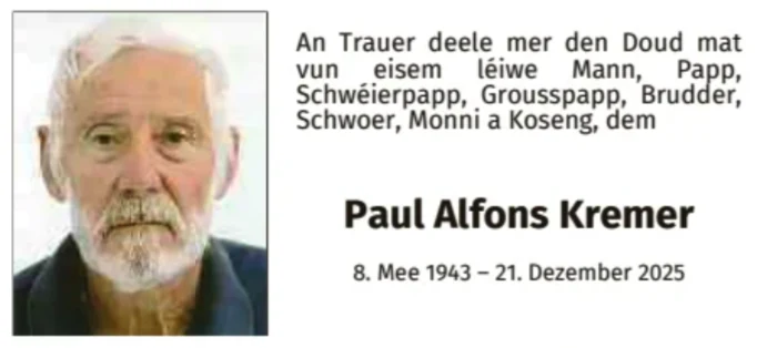 Traueranzeige für Paul Alfons Kremer