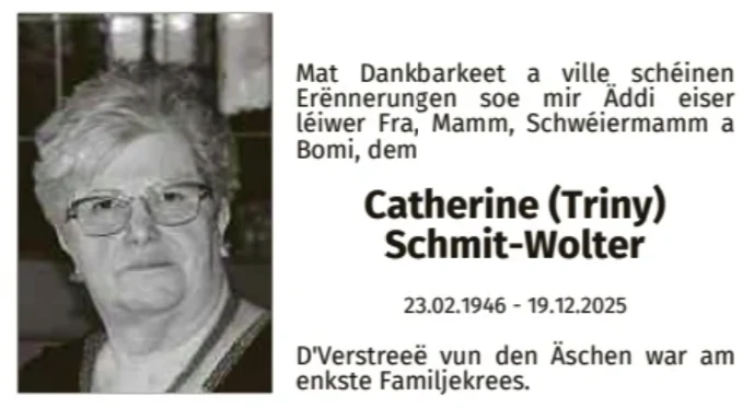 Traueranzeige für Catherine Schmit-Wolter