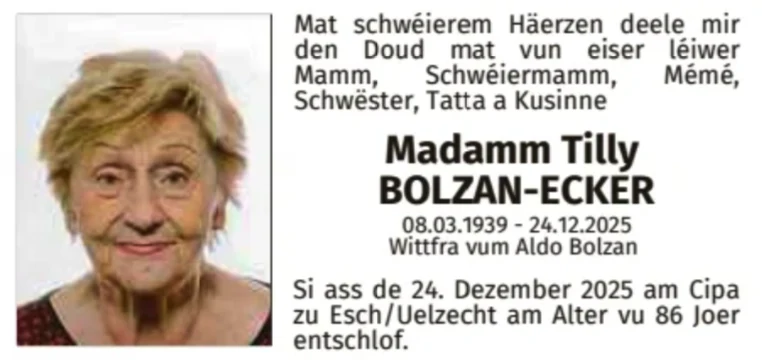 Traueranzeige für Tilly Bolzan-Ecker