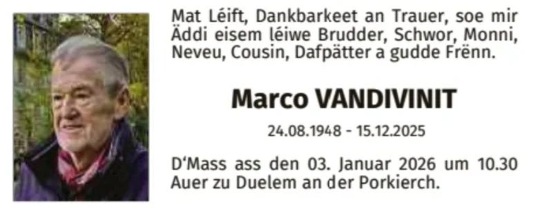 Traueranzeige für Marco Vandivinit
