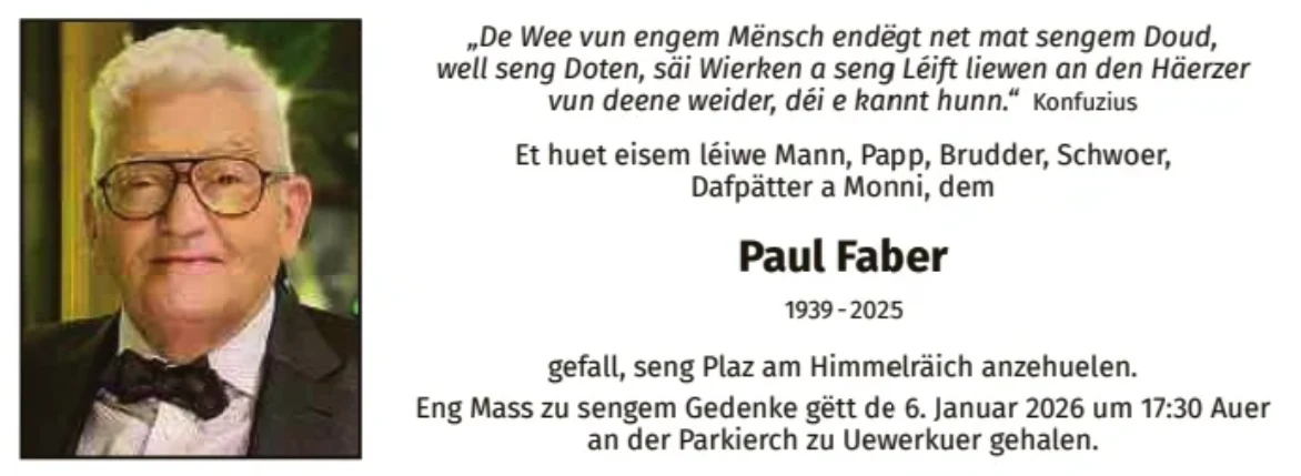 Traueranzeige für Paul Faber