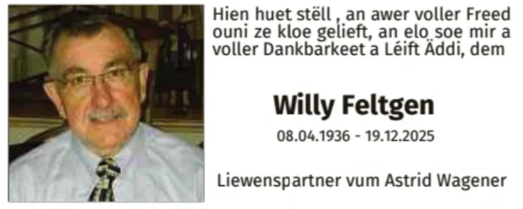 Traueranzeige für Willy Feltgen
