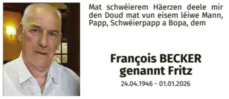 Traueranzeige für François Becker