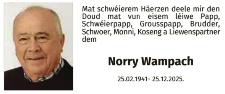 Traueranzeige für Norry Wampach