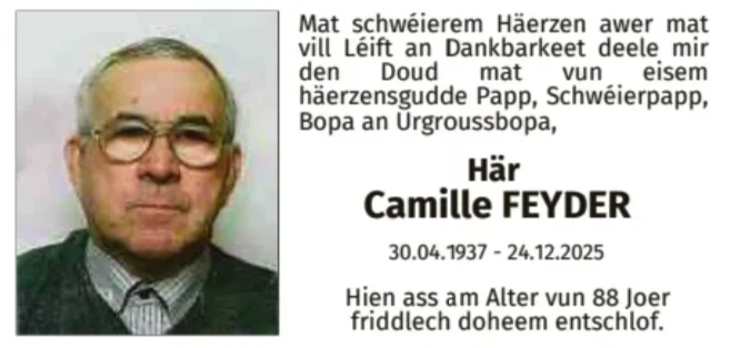 Traueranzeige für Camille Feyder