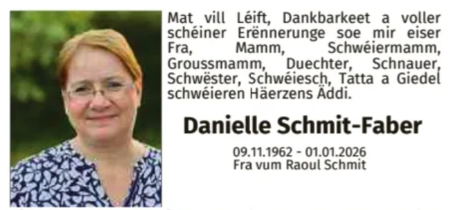 Traueranzeige für Danielle Schmit-Faber