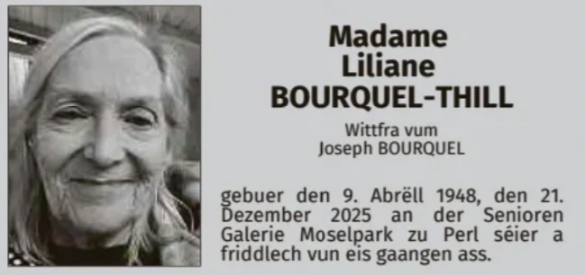 Traueranzeige für Liliane Bourquel-Thill