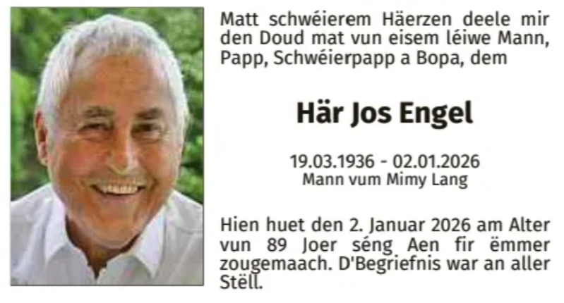 Traueranzeige für Jos Engel