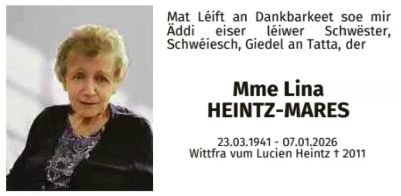 Traueranzeige für Lina Heintz-Mares