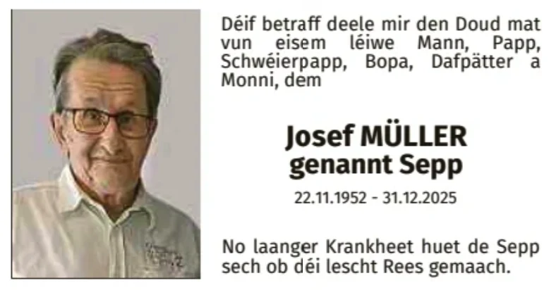 Traueranzeige für Josef Müller