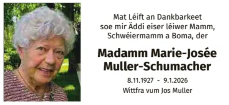 Traueranzeige für Marie-Josée Muller-Schumacher