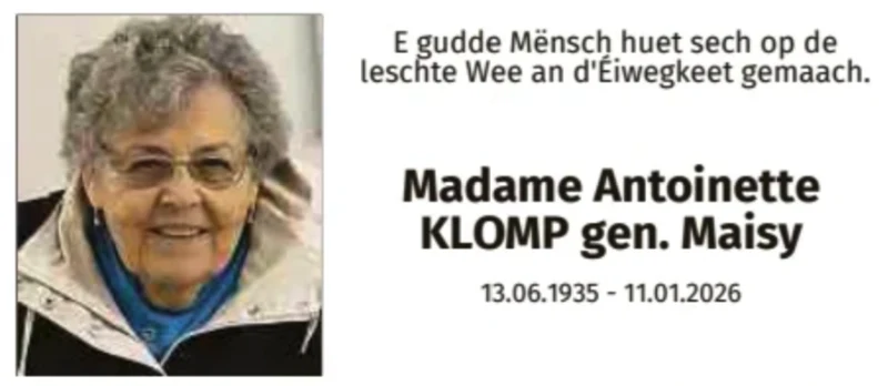 Traueranzeige für Antoinette Klomp