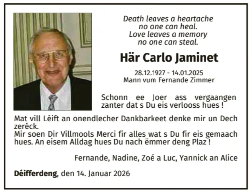 Traueranzeige für Carlo Jaminet