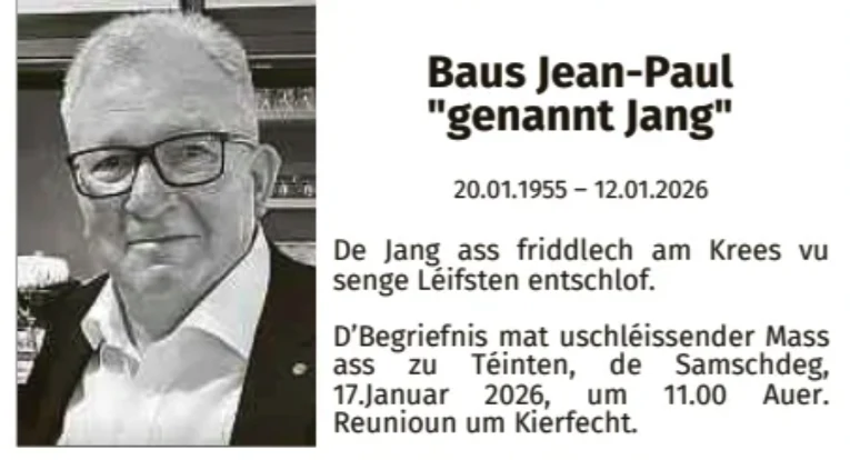 Traueranzeige für Jean-Paul Baus