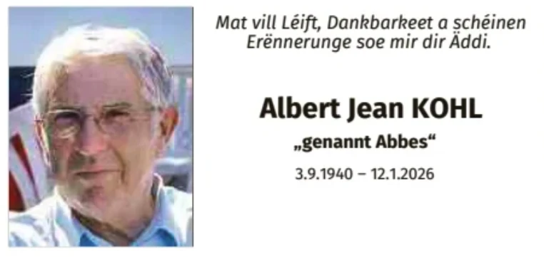 Traueranzeige für Albert Jean Kohl