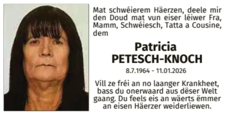 Traueranzeige für Patricia Petesch-Knock
