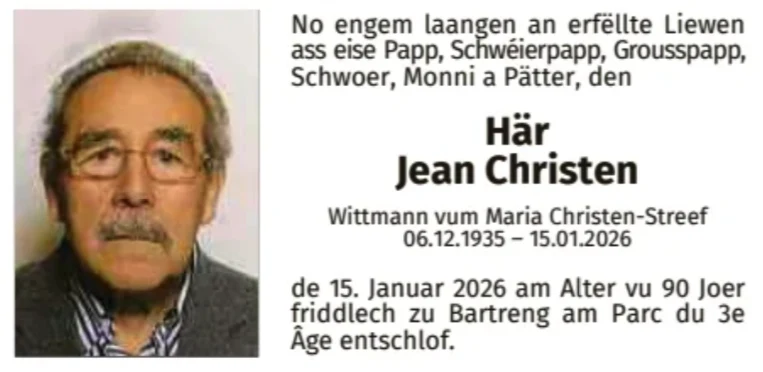 Traueranzeige für Jean Christen
