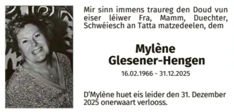 Traueranzeige für Mylène Glesener-Hengen