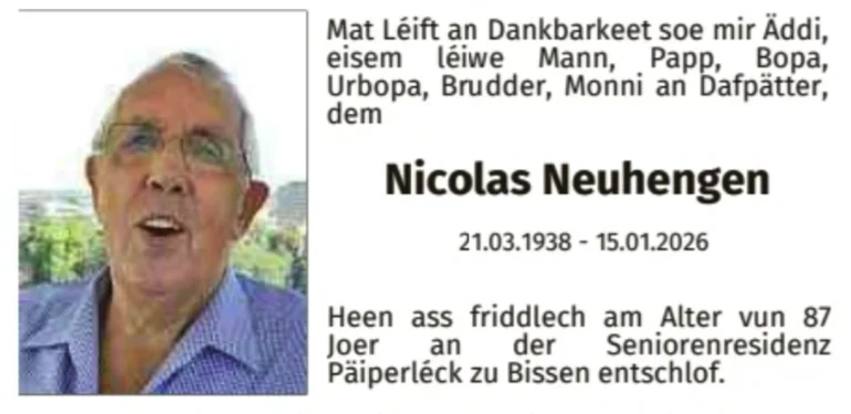 Traueranzeige für Nicolas Neuhengen