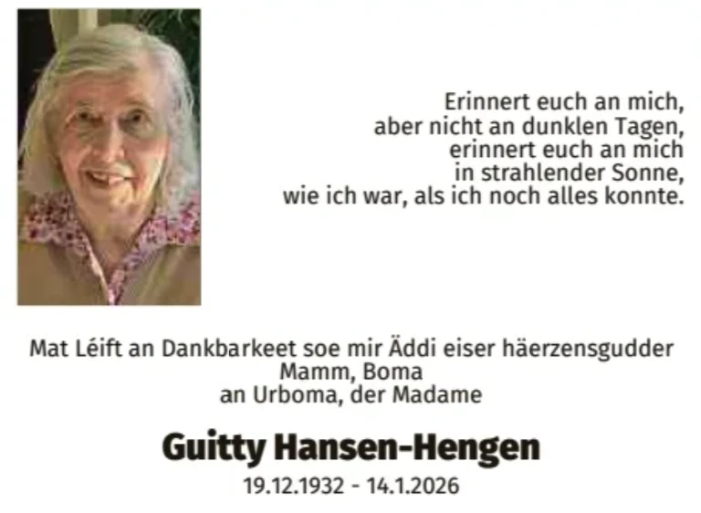 Traueranzeige für Guitty Hansen-Hengen