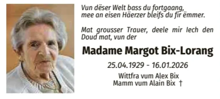 Traueranzeige für Margot Bix-Lorang