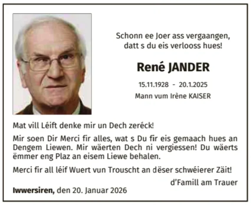 Traueranzeige für René Jander