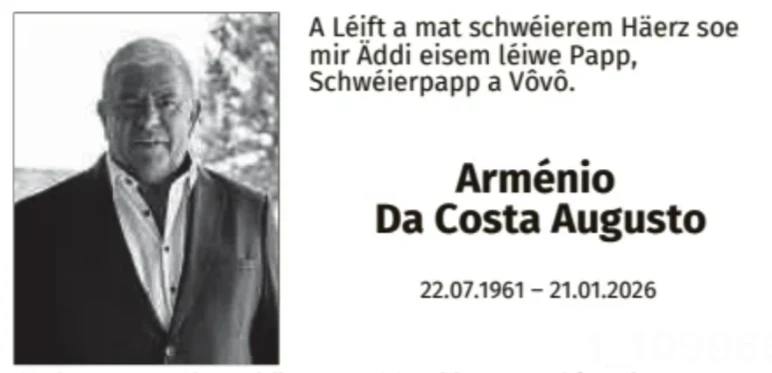 Traueranzeige für Arménio Da Costa Augusto