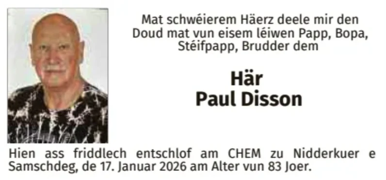 Traueranzeige für Paul Disson