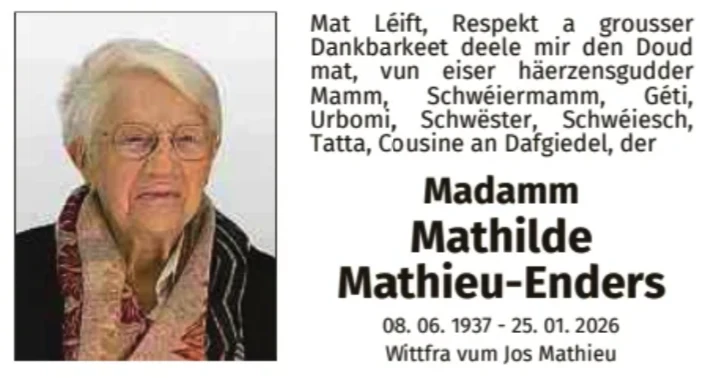 Traueranzeige für Mathilde Mathieu-Enders