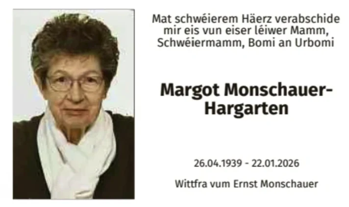 Traueranzeige für Margot Monschauer-Hargarten
